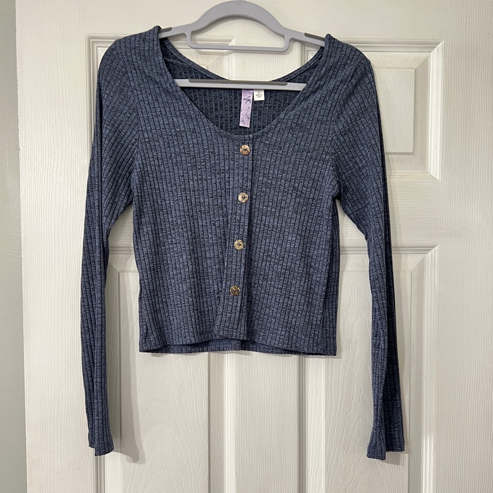 Alya Navy Ribbed Button-Down Shirt